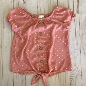 Lily Bleu pink shirt tie with white hearts
